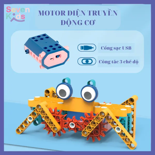 Lego lắp ráp cơ khí có động cơ motor điện, lego lắp ráp 36 mô hình chuyển động SEVENKIDS có pin sạc điện, phát huy tính sáng tạo cho bé