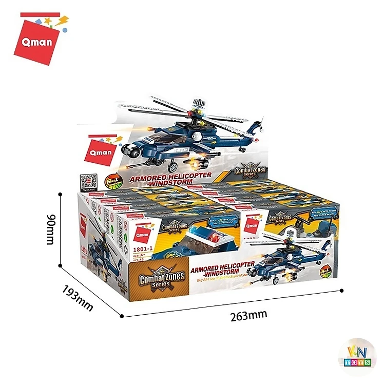 Đồ chơi lắp ráp, xếp hình kiểu lego Qman 1801 - Trực thăng chiến đấu - 381 mảnh ghép